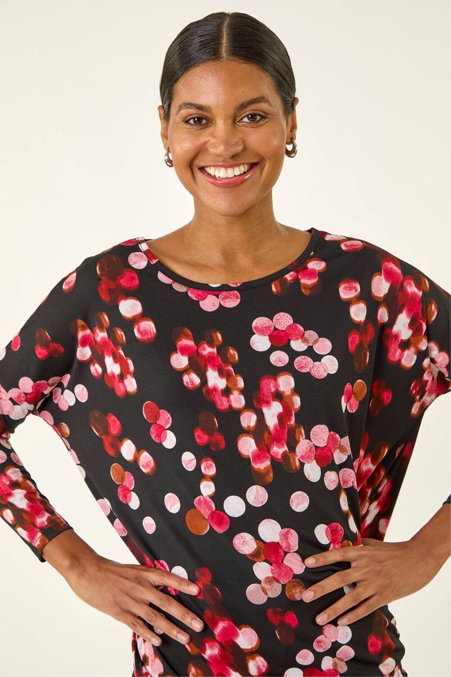 Roman Red Spot Print Band Hem Top