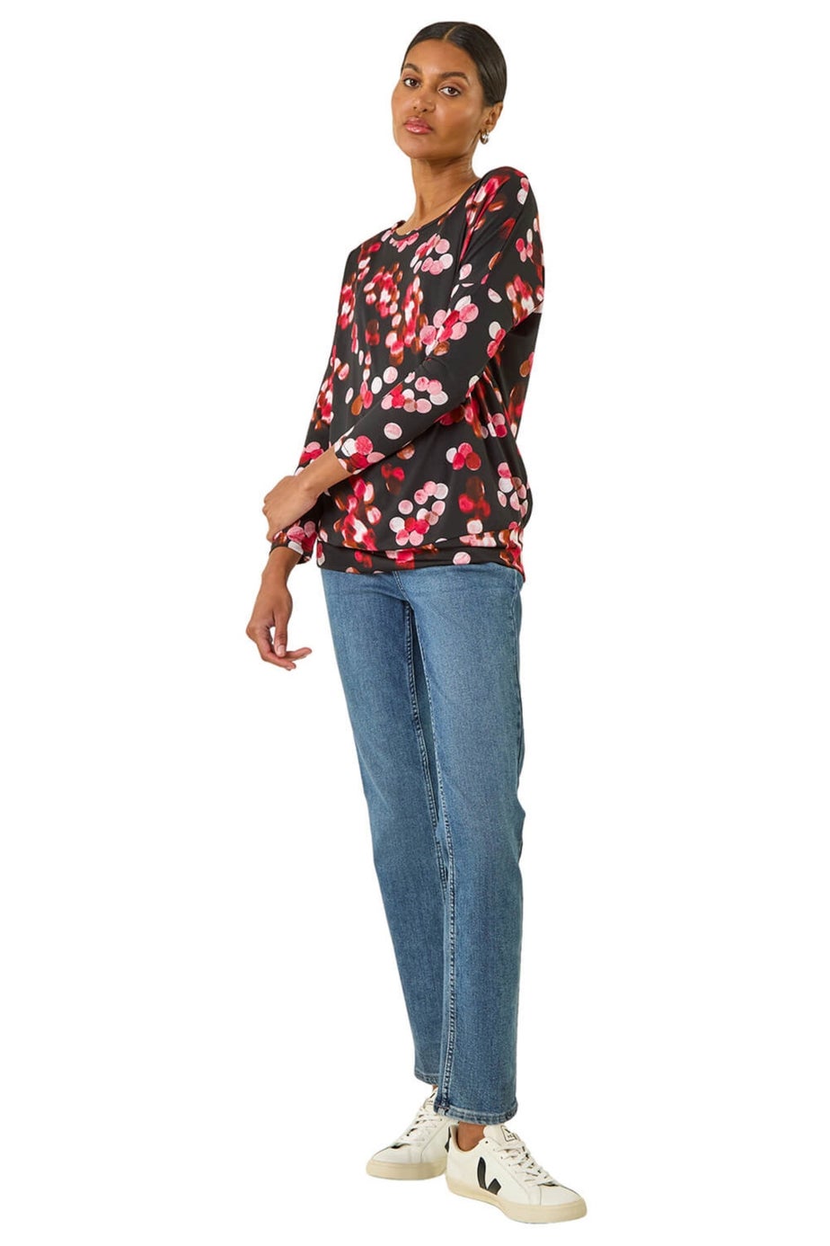 Roman Red Spot Print Band Hem Top