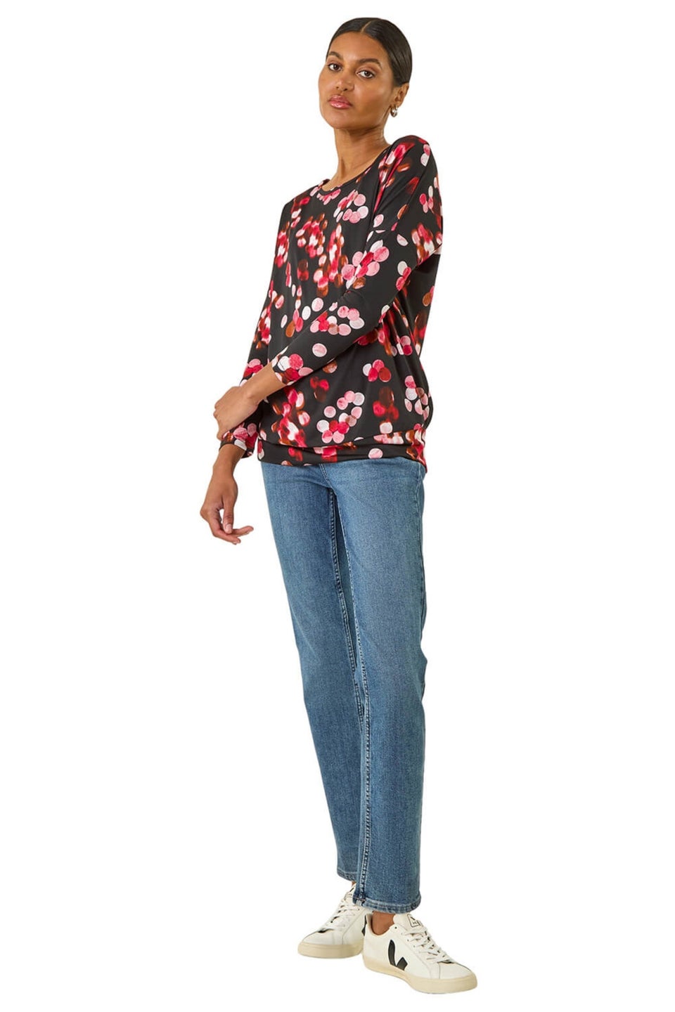 Roman Red Spot Print Band Hem Top