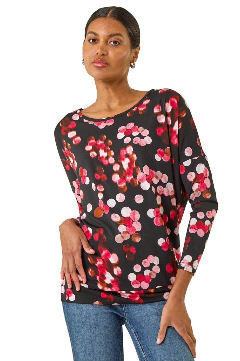 Roman Red Spot Print Band Hem Top