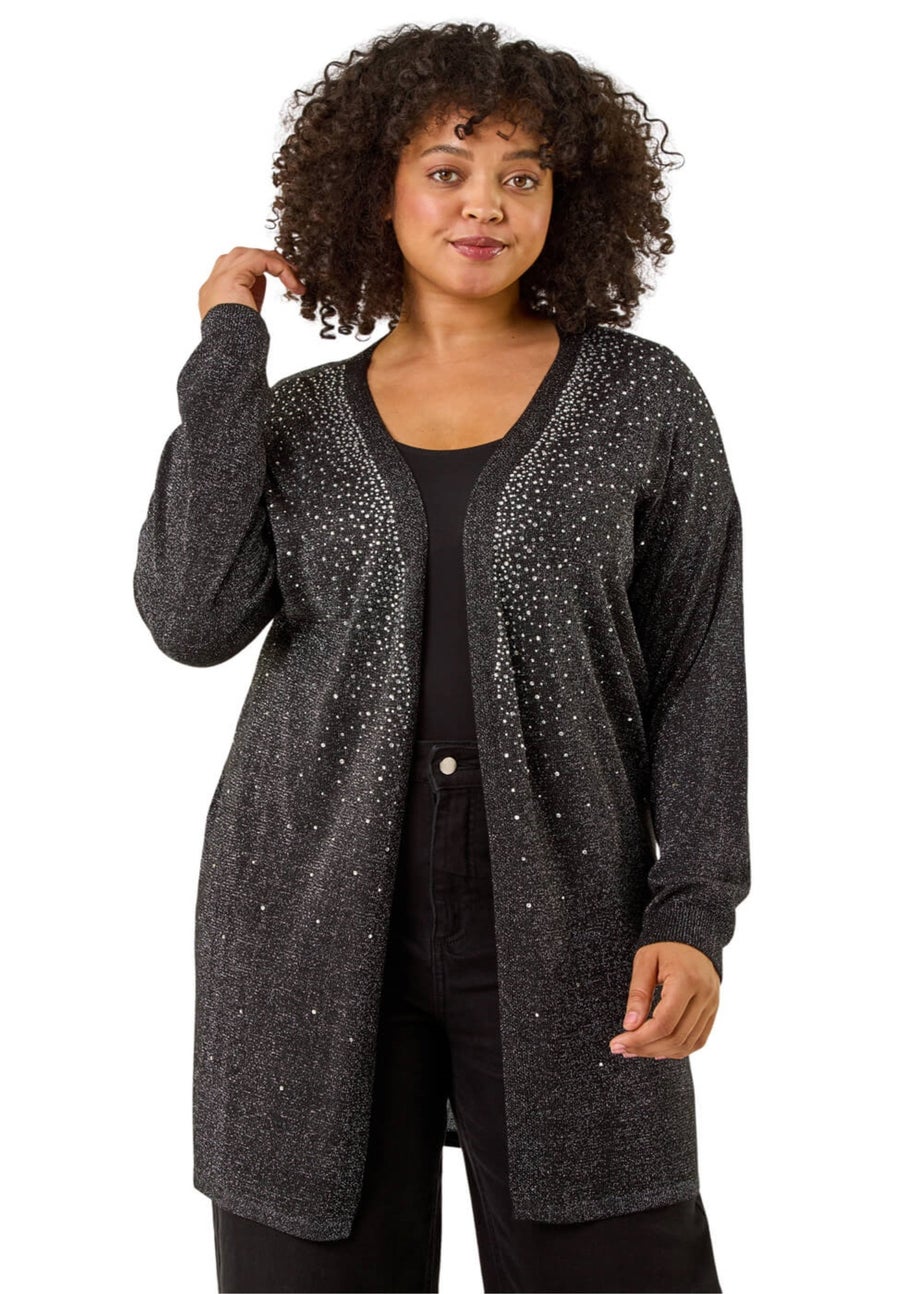 Roman Black Curve Hotfix Longline Knit Cardigan