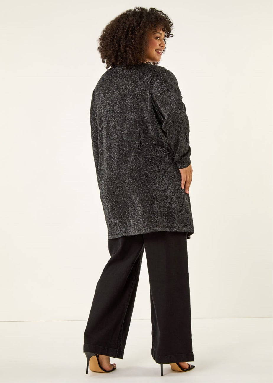 Roman Black Curve Hotfix Longline Knit Cardigan