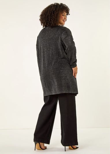 Roman Black Curve Hotfix Longline Knit Cardigan