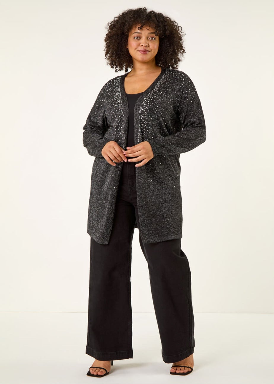 Roman Black Curve Hotfix Longline Knit Cardigan