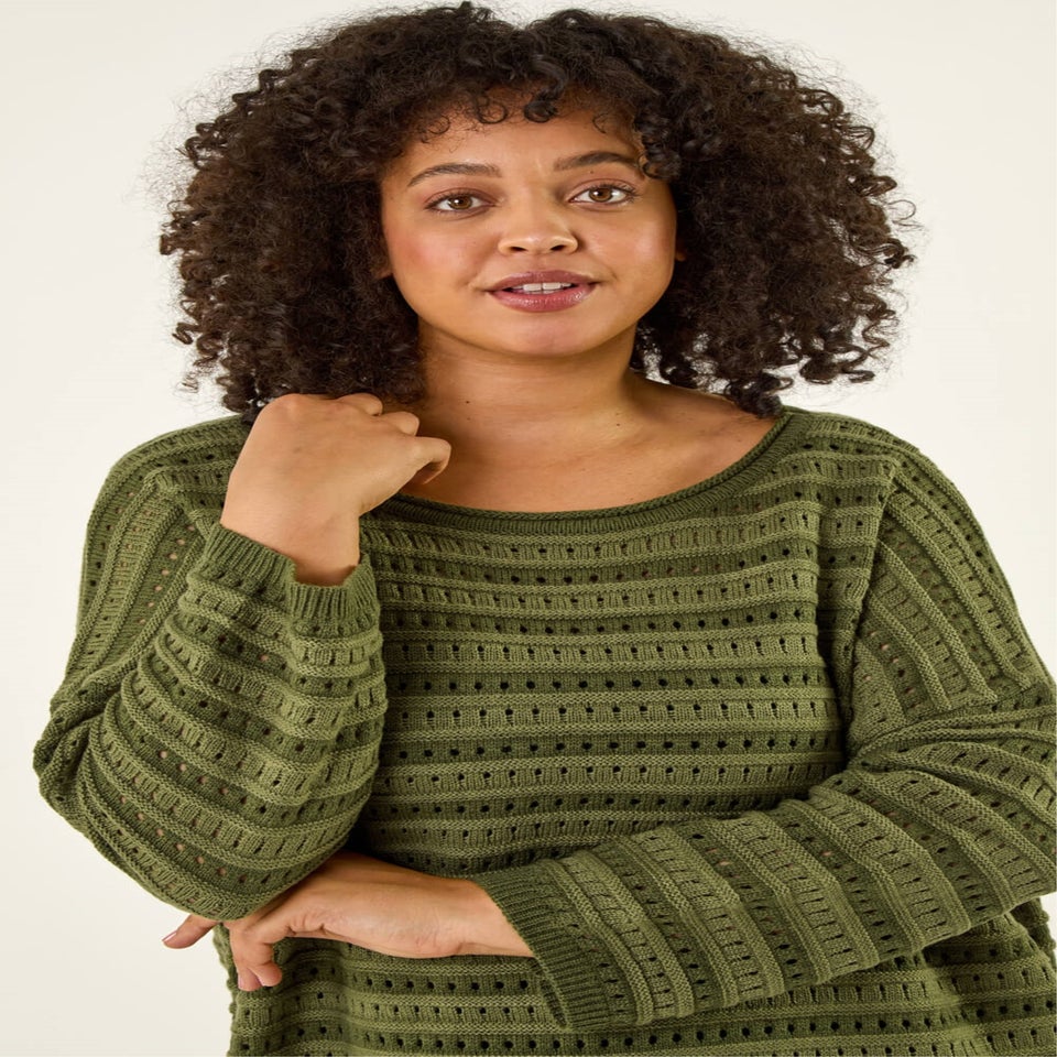 Roman Green Curve Crochet Stripe Knit