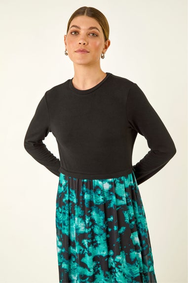 Roman Teal Abstract Print Stretch Midi Dress