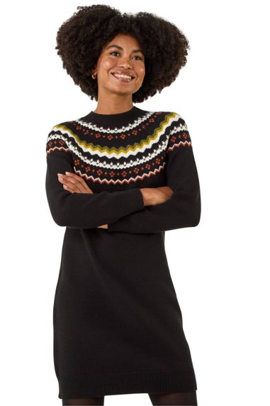 Roman Black Fairisle Knit Jumper Dress