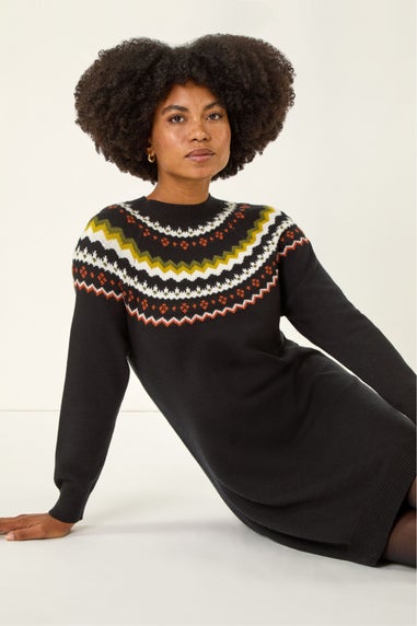 Roman Black Fairisle Knit Jumper Dress