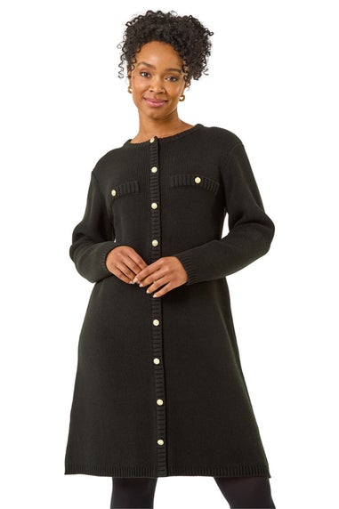 Roman Black Petite Button Detail Knit Dress