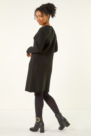 Roman Black Petite Button Detail Knit Dress