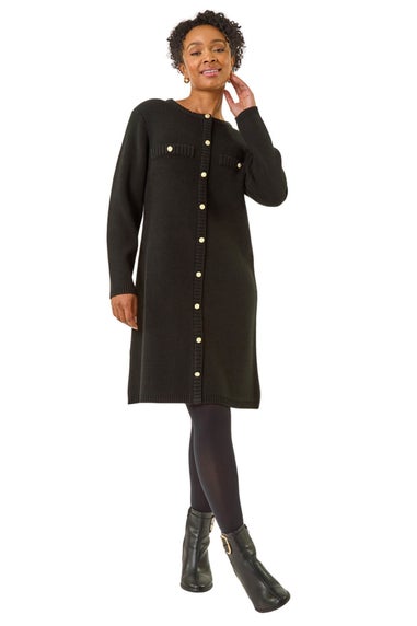 Roman Black Petite Button Detail Knit Dress