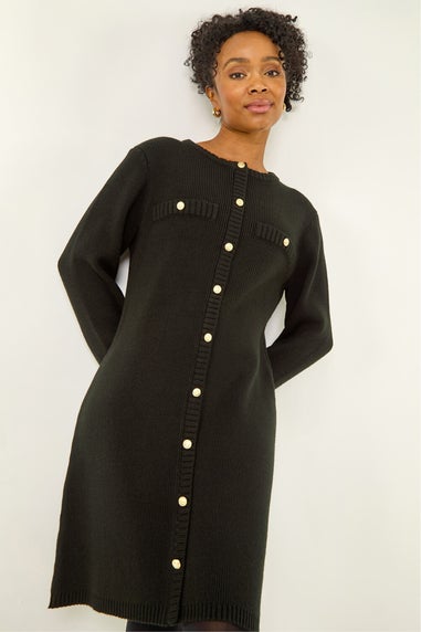 Roman Black Petite Button Detail Knit Dress