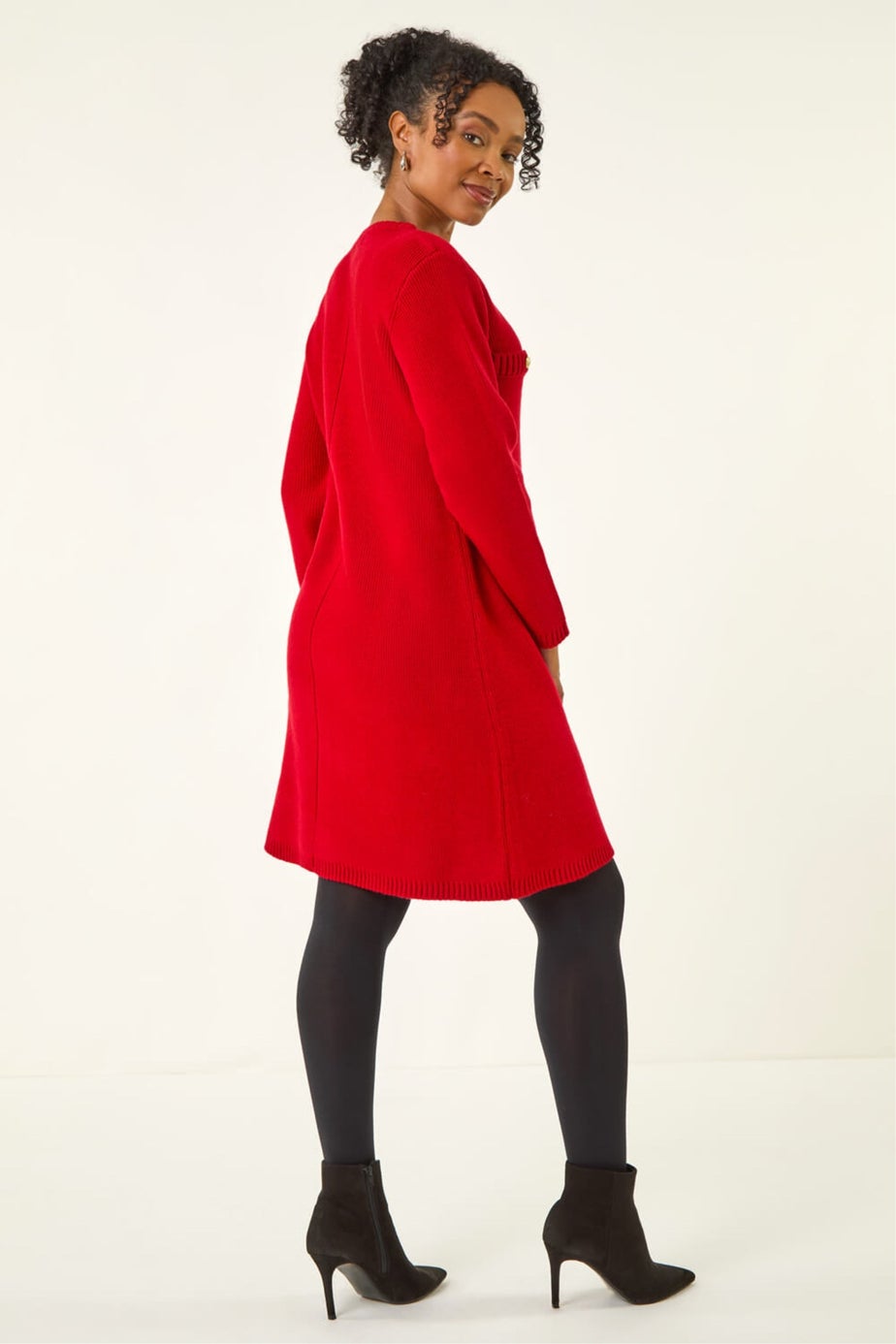 Roman Red Petite Button Detail Knit Dress