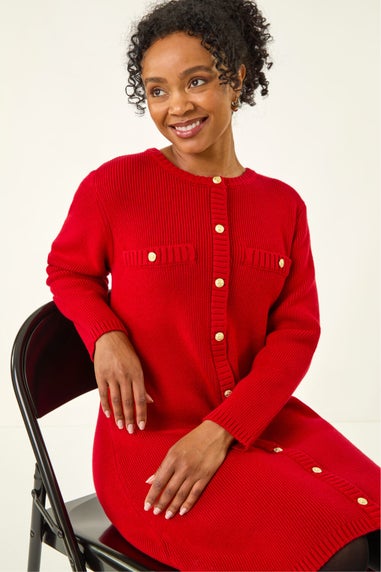 Roman Red Petite Button Detail Knit Dress