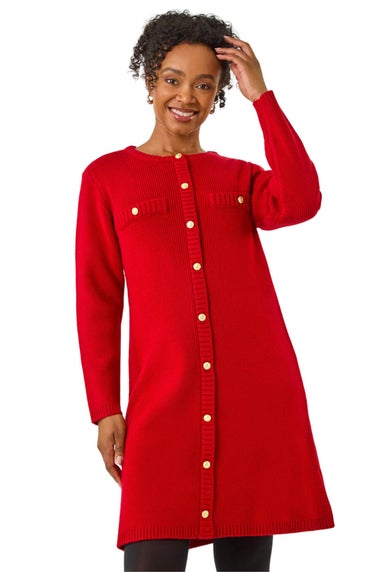 Roman Red Petite Button Detail Knit Dress