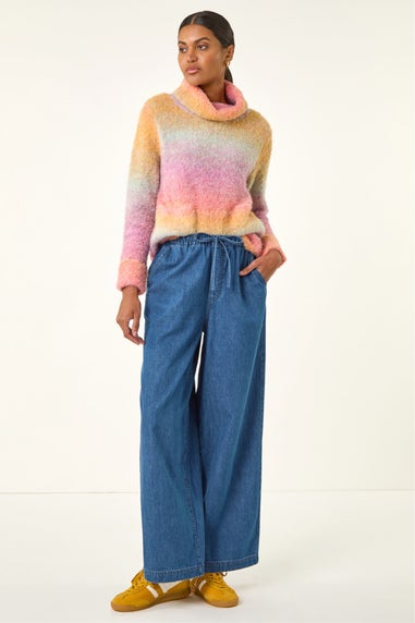 Roman Denim Tie Front Wide Leg Trouser