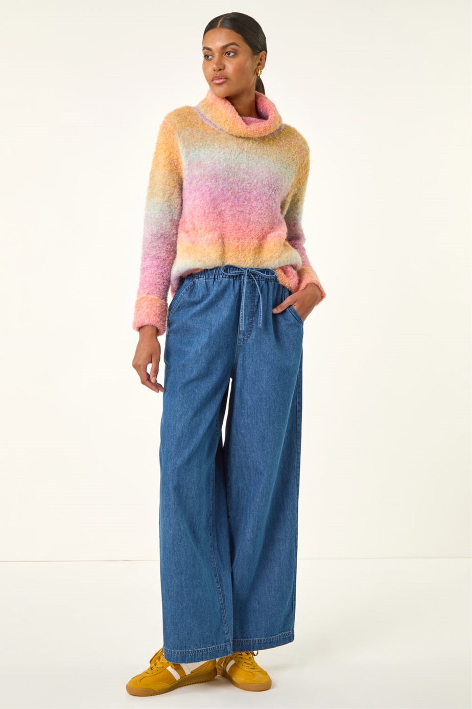 Roman Denim Tie Front Wide Leg Trouser