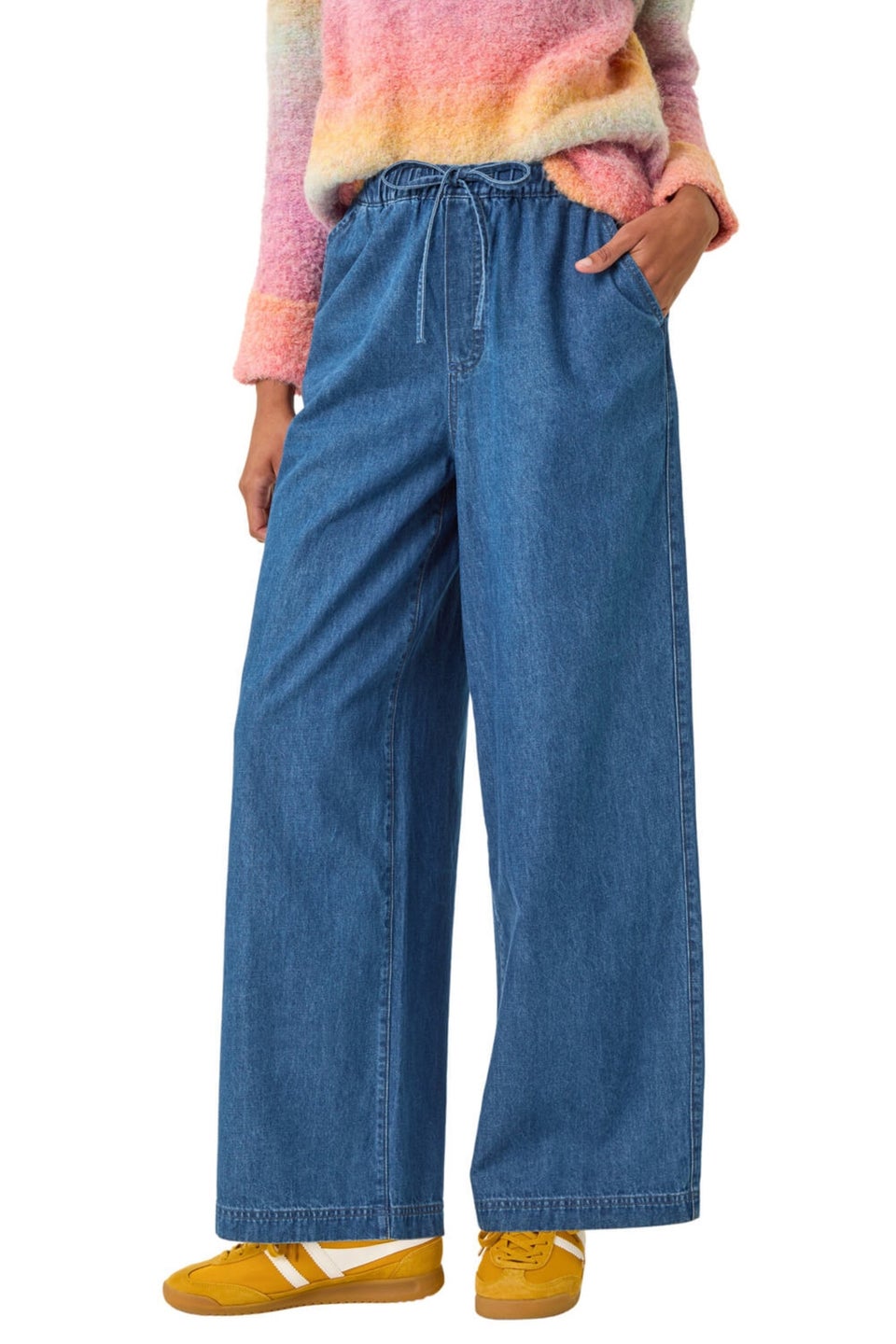 Roman Denim Tie Front Wide Leg Trouser