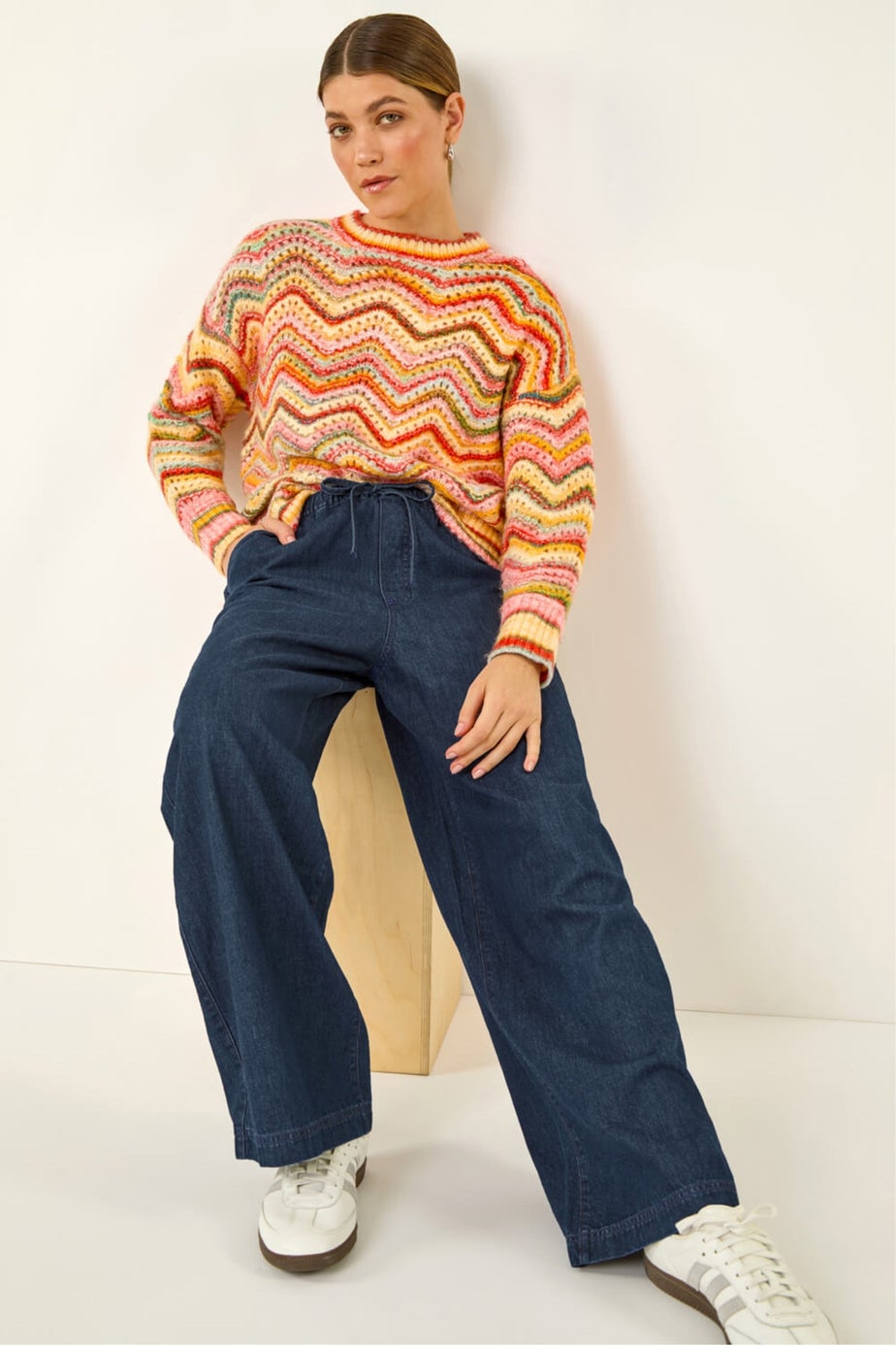 Roman Indigo Tie Front Wide Leg Trouser