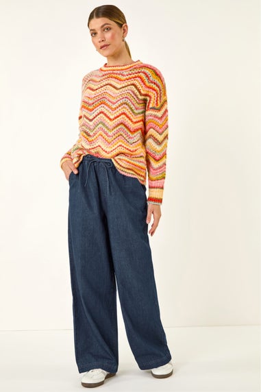 Roman Indigo Tie Front Wide Leg Trouser
