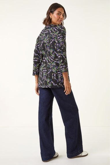 Roman Lime Abstract Print Pintuck Stretch Top
