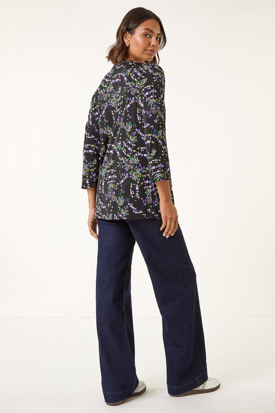 Roman Lime Abstract Print Pintuck Stretch Top