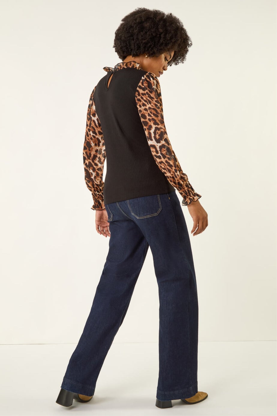 Roman Black Animal Print Sleeve Stretch Top