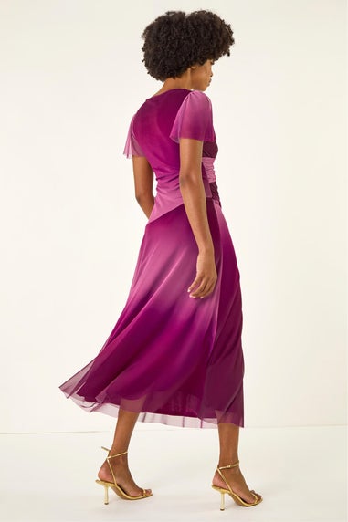 Roman Wine Hotfix Ombre Mesh Midi Dress