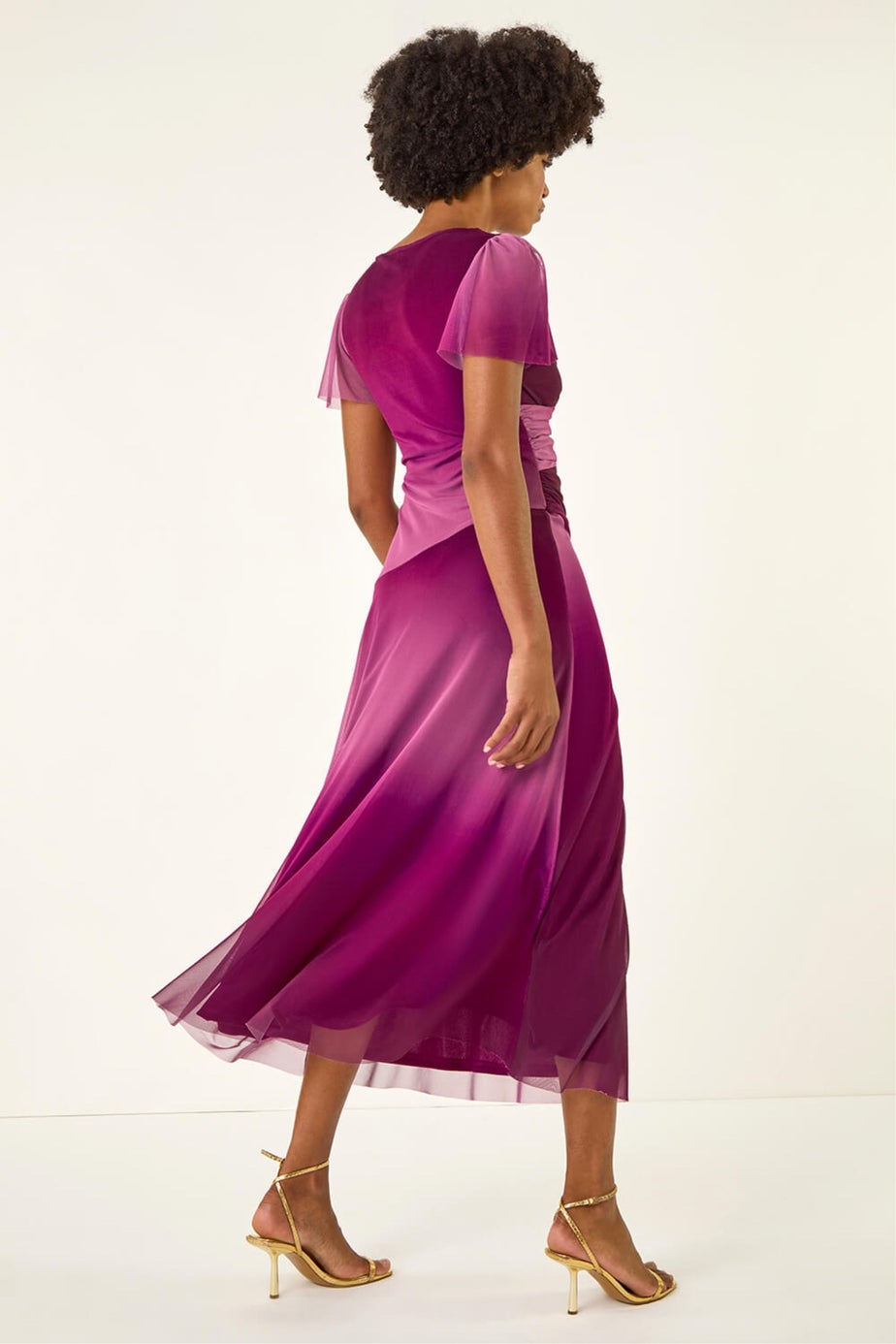 Roman Wine Hotfix Ombre Mesh Midi Dress