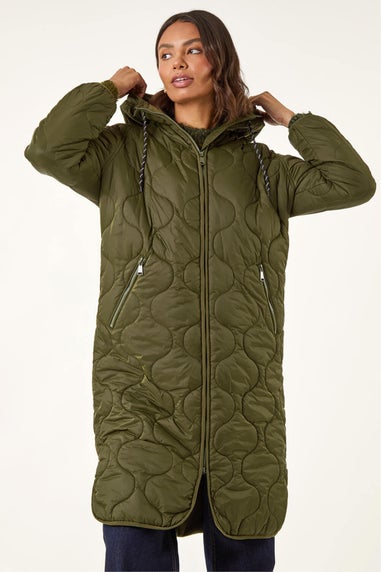 Roman Khaki Quilted Hooded Coat