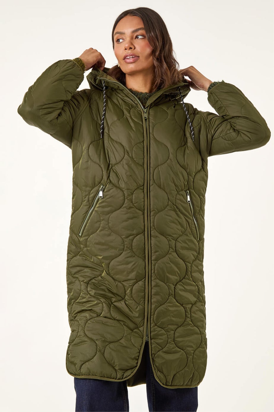 Roman Khaki Quilted Hooded Coat