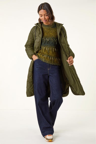 Roman Khaki Quilted Hooded Coat