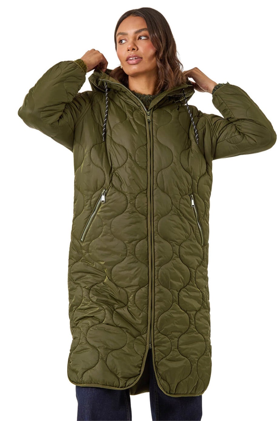 Roman Khaki Quilted Hooded Coat