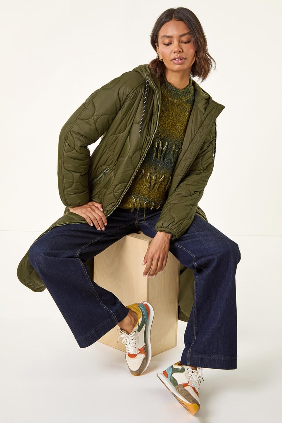 Roman Khaki Quilted Hooded Coat