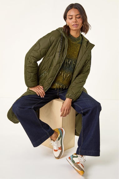 Roman Khaki Quilted Hooded Coat