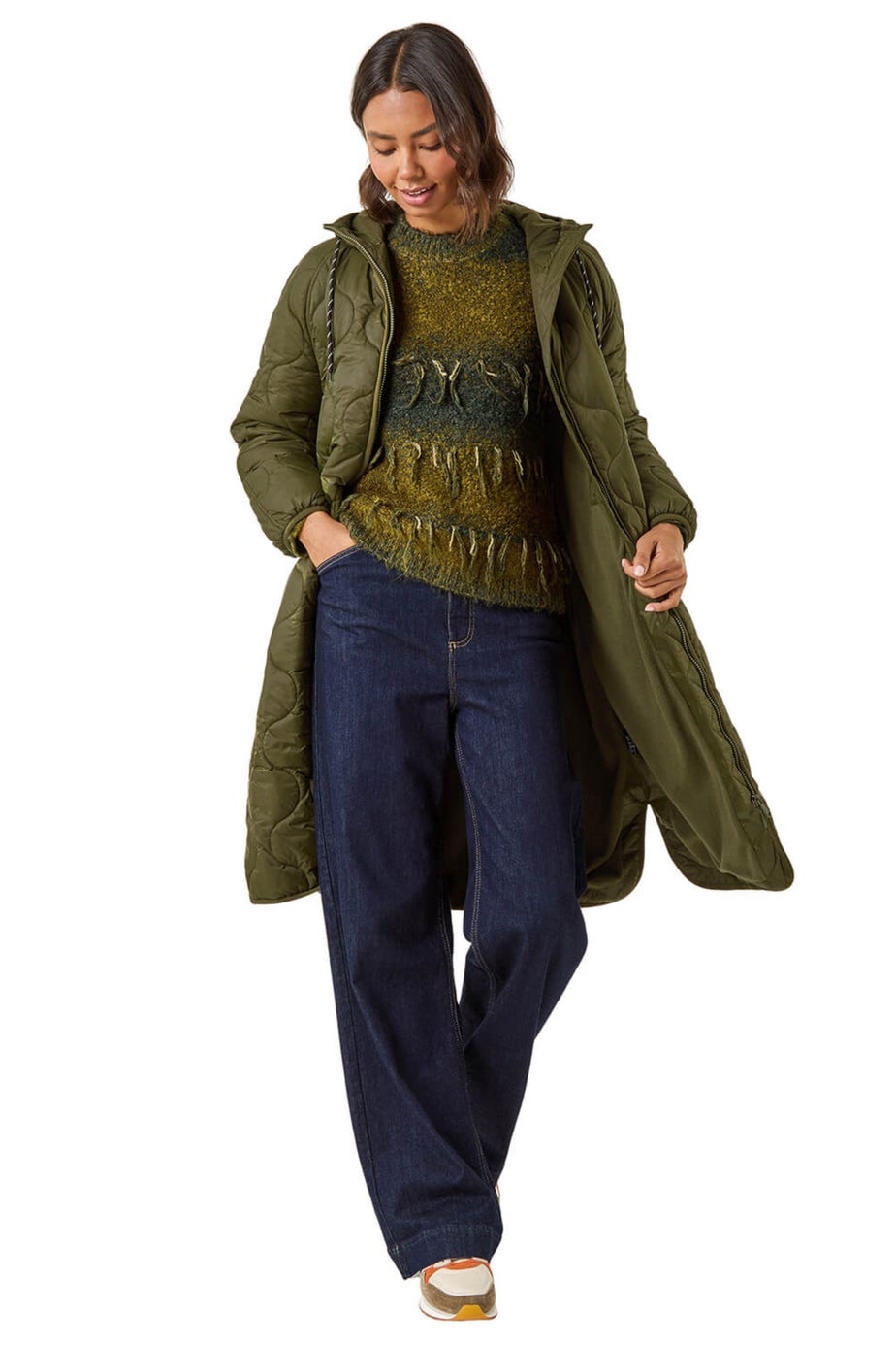 Roman Khaki Quilted Hooded Coat