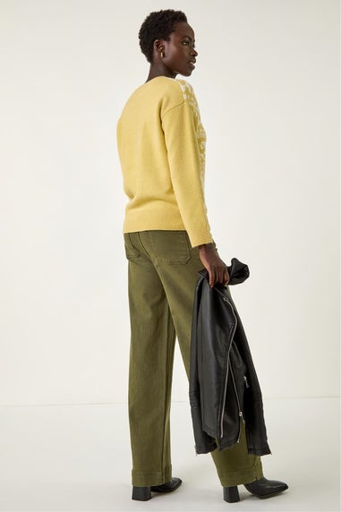 Roman Pale Green Floral Jacquard Knit Jumper