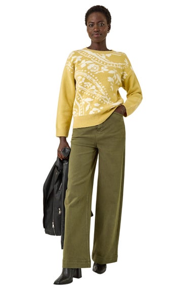 Roman Pale Green Floral Jacquard Knit Jumper