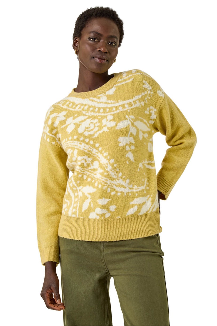 Roman Pale Green Floral Jacquard Knit Jumper