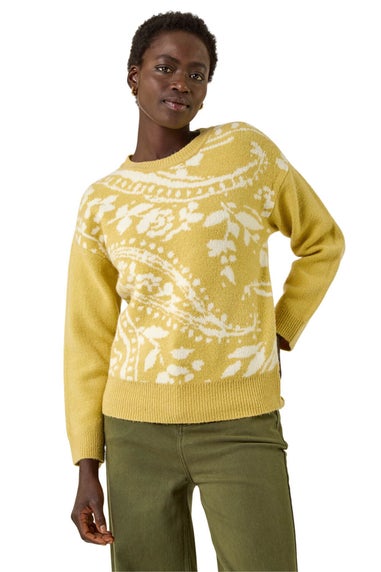 Roman Pale Green Floral Jacquard Knit Jumper