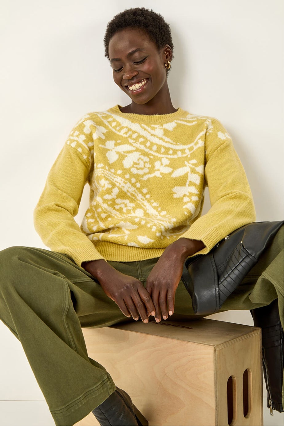 Roman Pale Green Floral Jacquard Knit Jumper