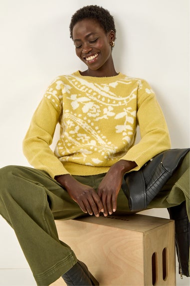 Roman Pale Green Floral Jacquard Knit Jumper