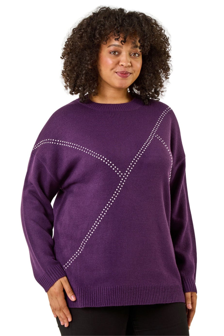 Roman Plum Curve Hotfix Knit Jumper