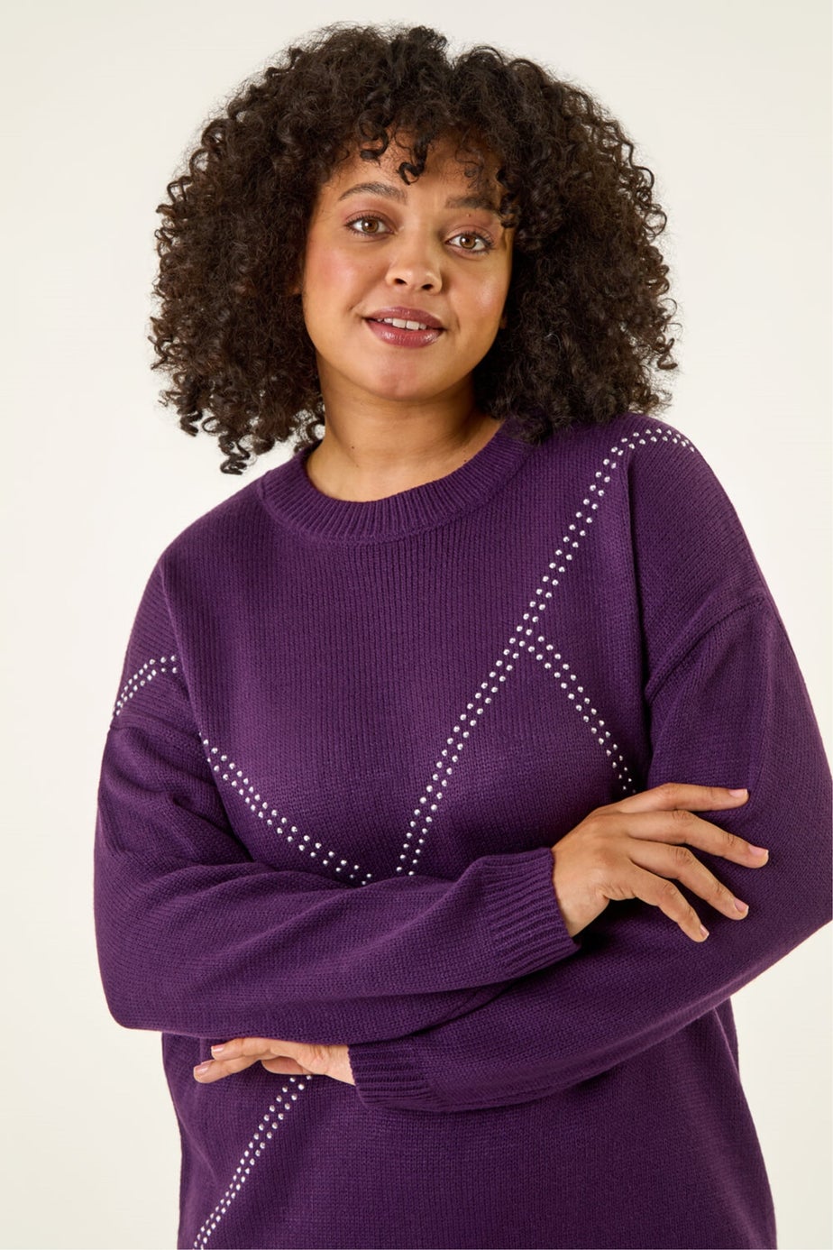 Roman Plum Curve Hotfix Knit Jumper