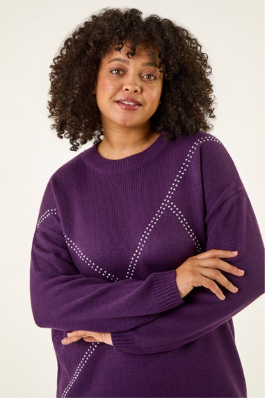 Roman Plum Curve Hotfix Knit Jumper