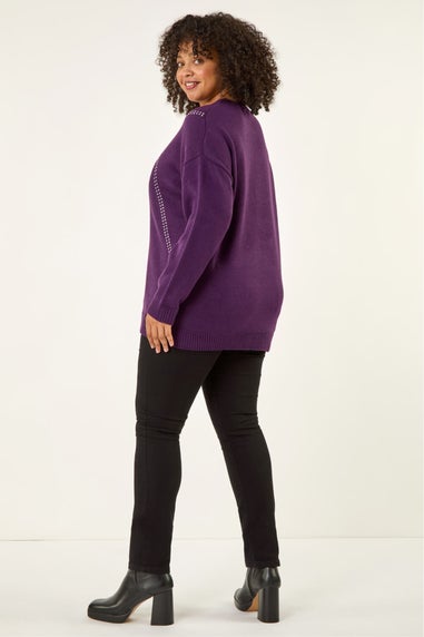 Roman Plum Curve Hotfix Knit Jumper