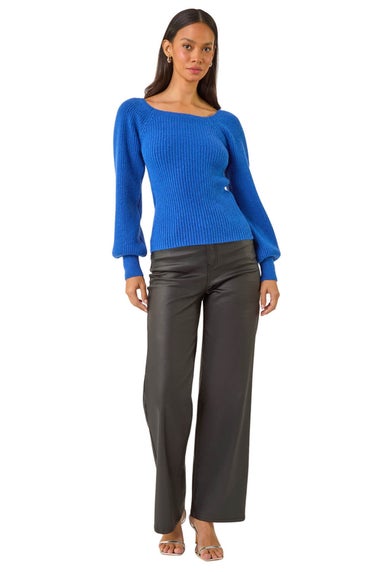 Dusk Royal Blue Ribbed Blouson Knit Jumper