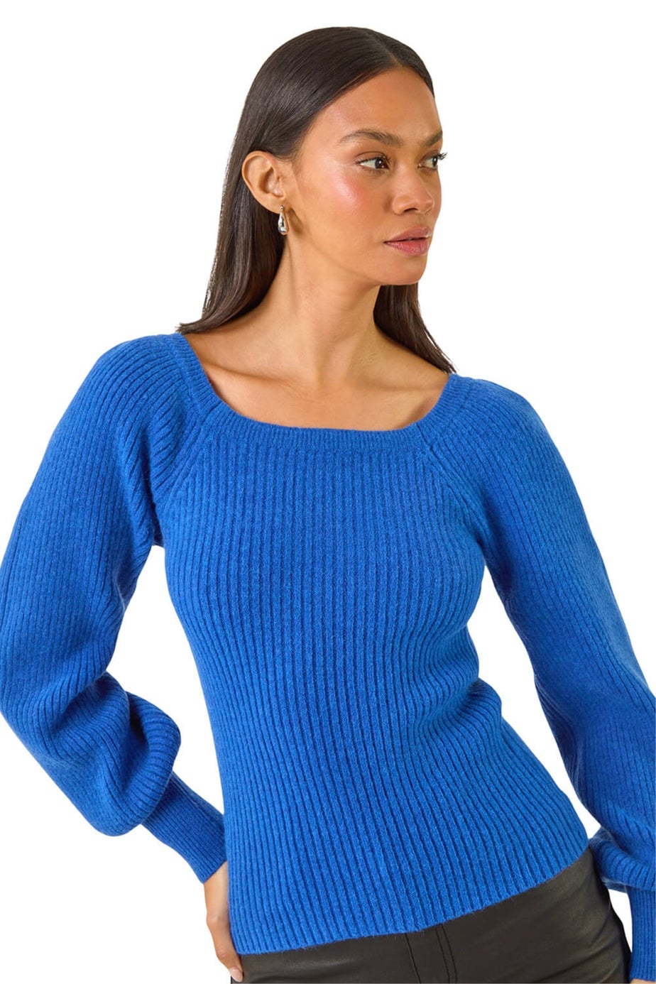 Dusk Royal Blue Ribbed Blouson Knit Jumper