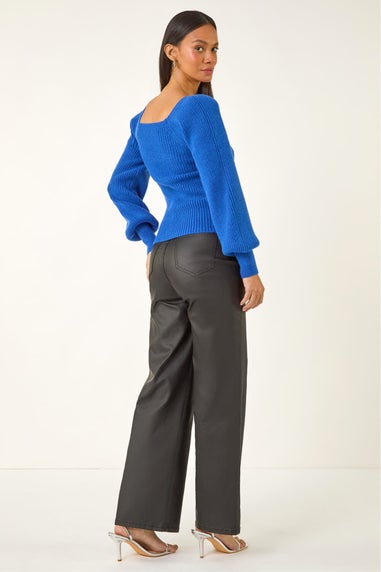 Dusk Royal Blue Ribbed Blouson Knit Jumper