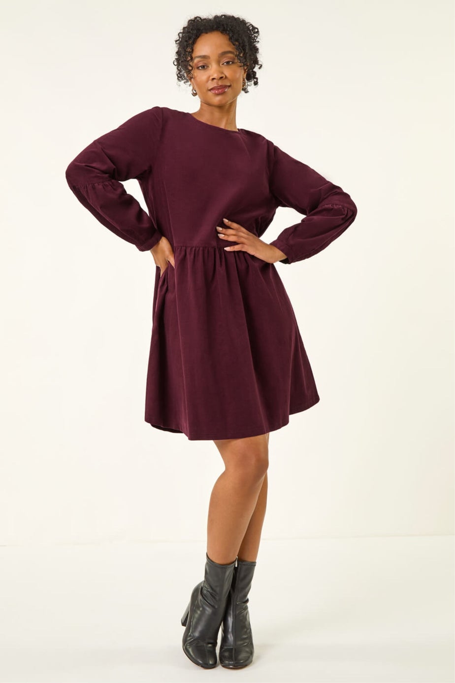 Roman Wine Petite Cotton Mini Dress